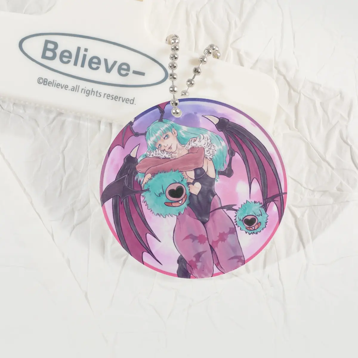 Darkstalkers Morrigan & Woobat Lenticular Acrylic Pendant - 1.96"-Rotundity, Silver