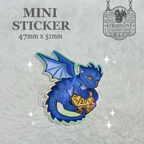 Blue Dragon Fantasy d20 dice Colored Edge Die Cut Stickers 47mm x 51mm