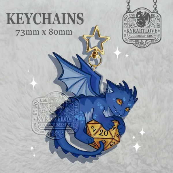 Blue Dragon Fantasy d20 dice Full Bleed Acrylic Keychains