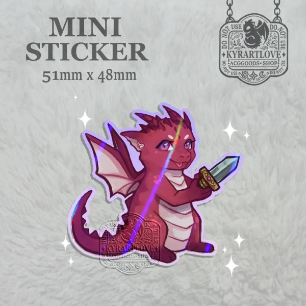 Dragon warrior with sword Colored Edge Die Cut Stickers 51mm x 48mm