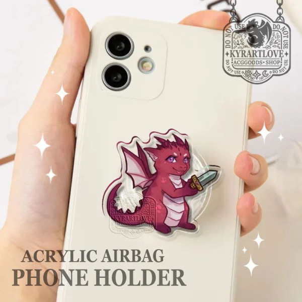 Dragon warrior with sword Acrylic Airbag Phone Holder - 1.96"(50mm), Clear
