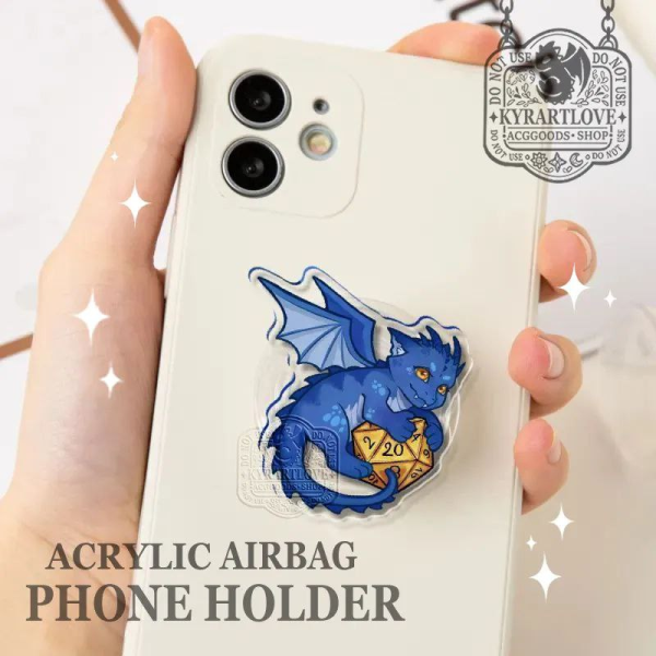 Blue Dragon Fantasy d20 dice Acrylic Airbag Phone Holder - 1.96"(50mm), Clear