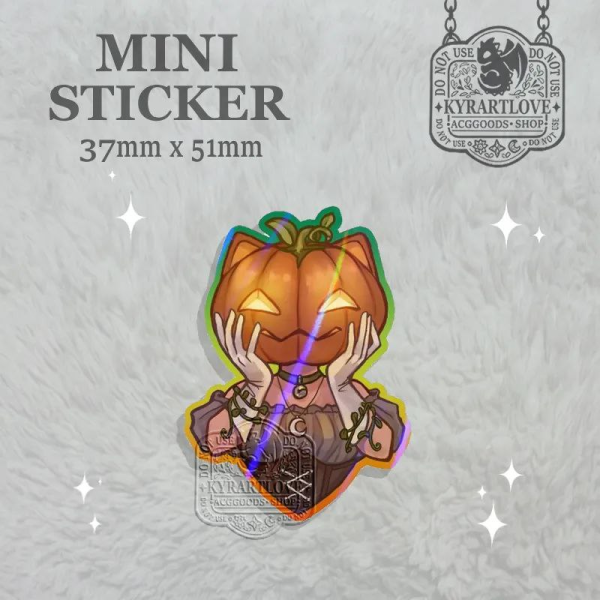 Pumpkin head girl Halloween Colored Edge Die Cut Stickers 37mm x 51mm