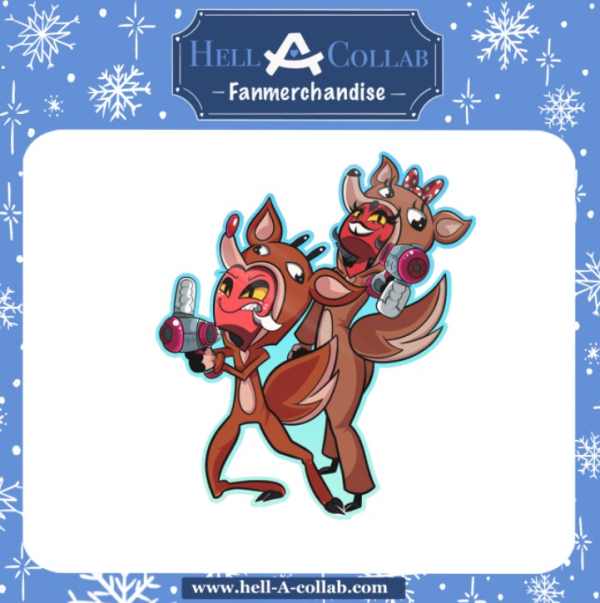 Snowball Fight Collaboration- Moxxie and Millie Colored Edge Die Cut Stickers