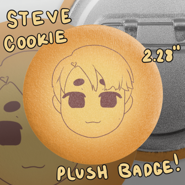 chibi-style steve plush cookie badge