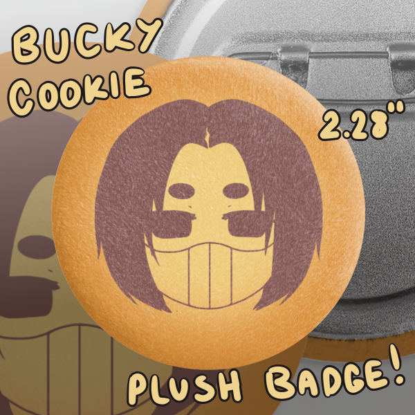 chibi-style bucky plush cookie badge