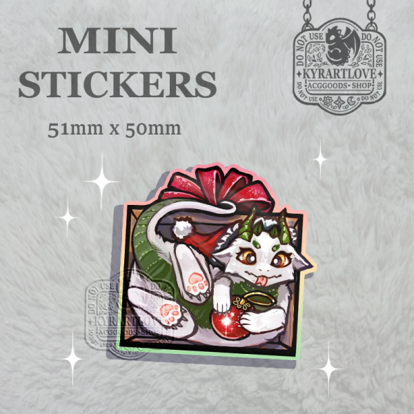 Christmas Dragon cute Colored Edge Die Cut Stickers. Mini sticker