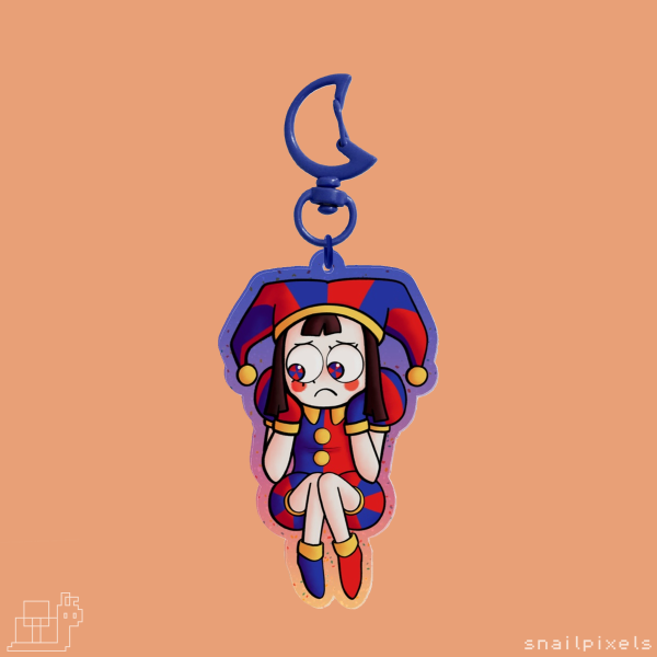 Sad Pomni Glitter Colored Edge Acrylic Keychain - The Amazing Digital Circus (TADC)