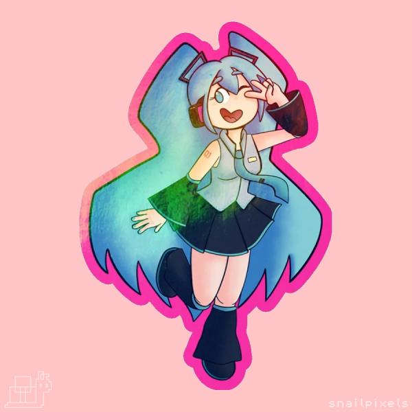 Hatsune Miku Rainbow Holographic Colored Edge Die Cut Sticker - Vocaloid