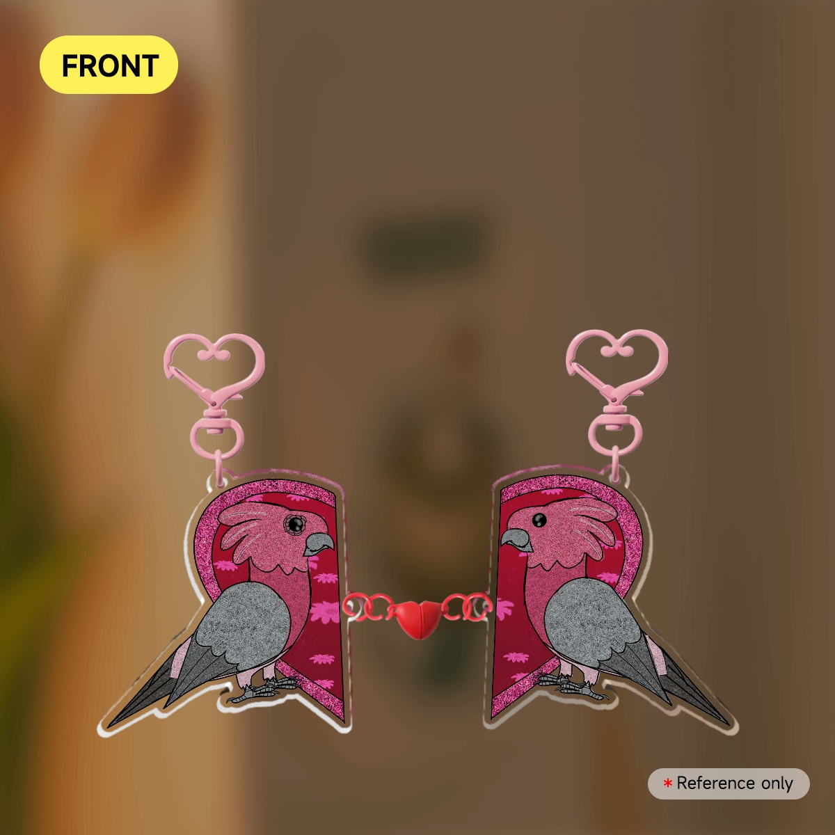 Galah Cockatoos in Love Magnet Keychain