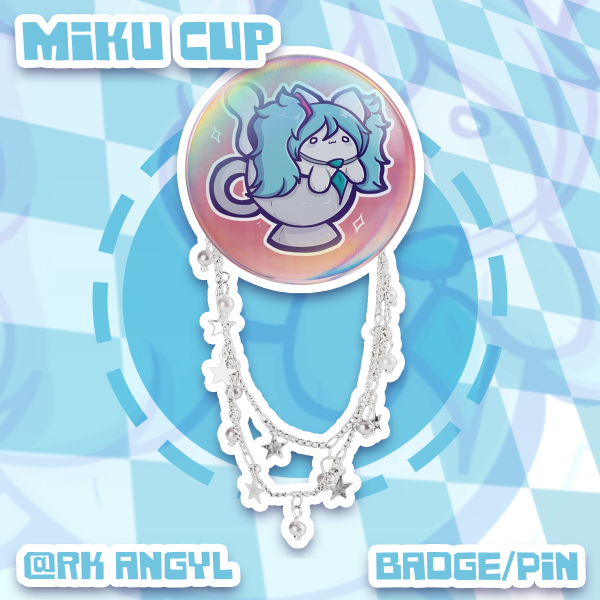Miku Cat Mug Round Badge With Chains