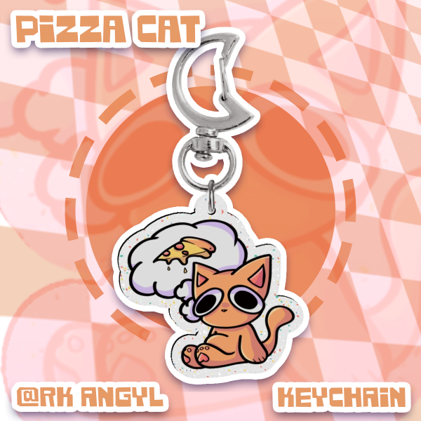 Pizza Cat Glitter Acrylic Keychains