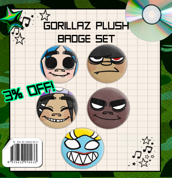 Gorillaz plush badges