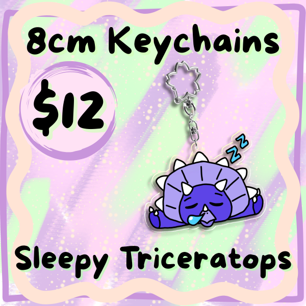 Sleepy Triceratops Acrylic Keychain