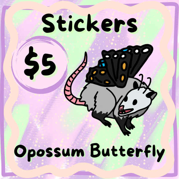 Opossum butterfly die cut sticker