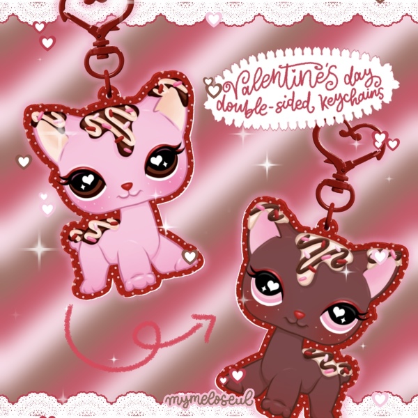 valentine's day LPS cat double sided keychain