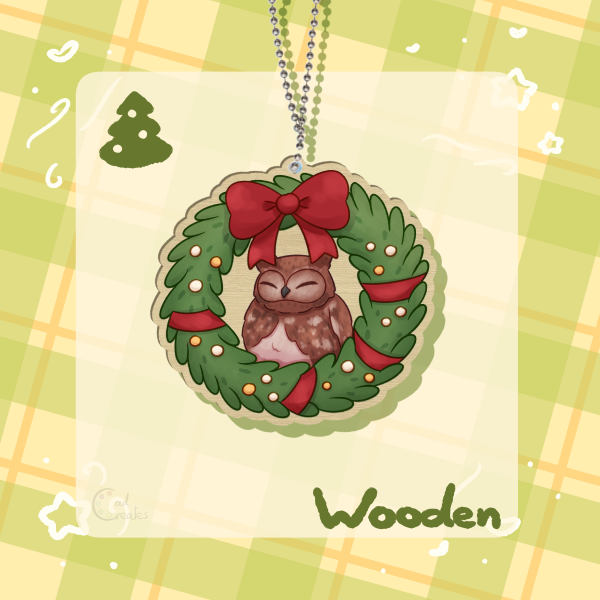 Festive Owl - Wooden Keychain