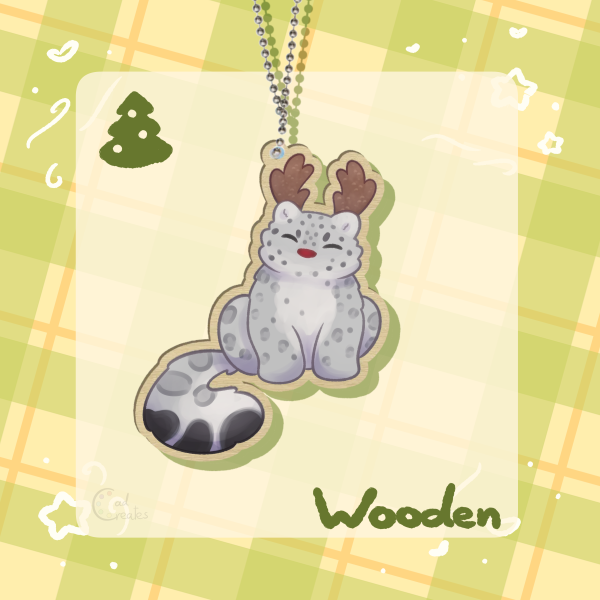 Christmas Leopard - Wooden Keychain