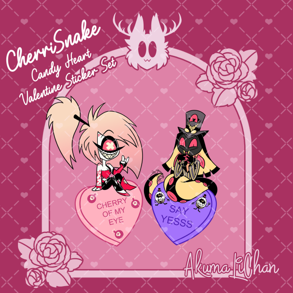 Chibi CherriSnake Valentine Candy Heart Sticker Set