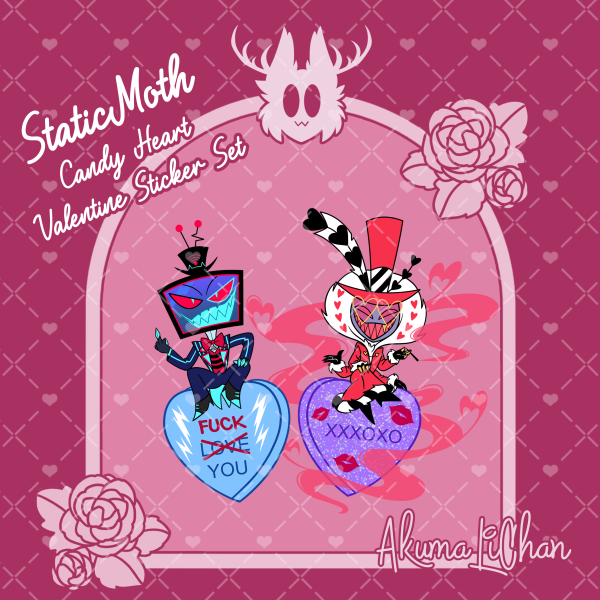 Chibi StaticMoth Valentine Candy Heart Sticker Set