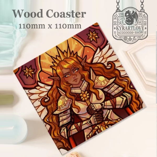 Queen angel knight of the sun Wood Coaster 110mm x 110mm
