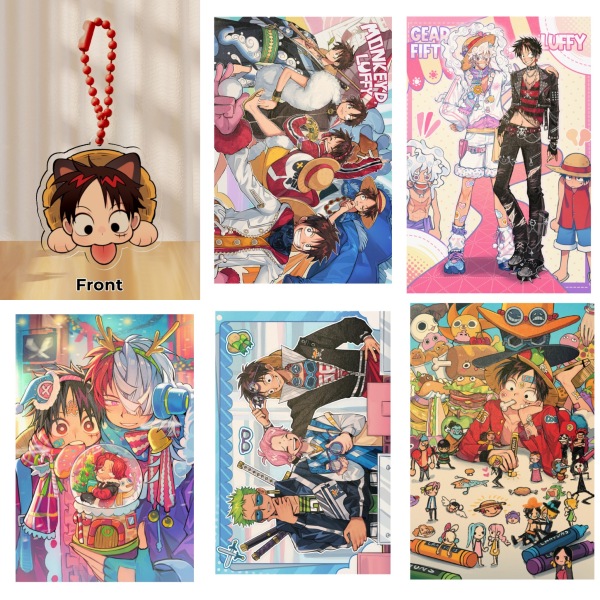 Luffy postcards and keychain set