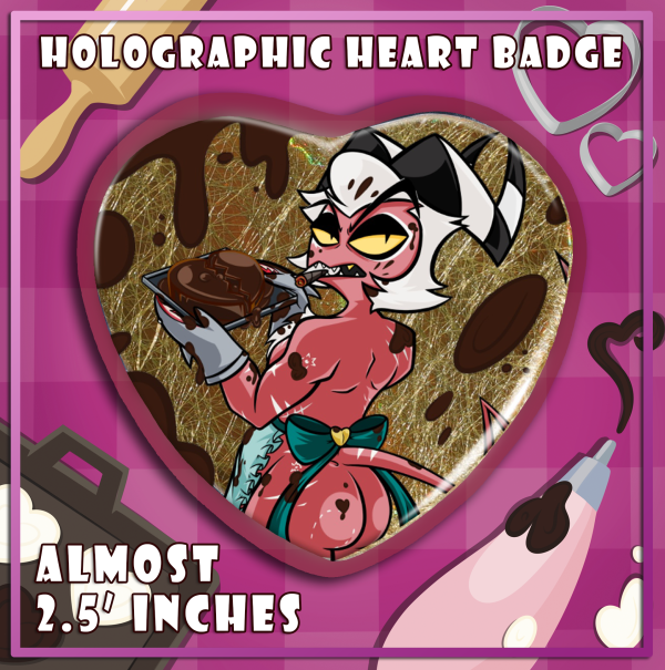 Baking Chocolate - Crimson - Heart Holographic Badge