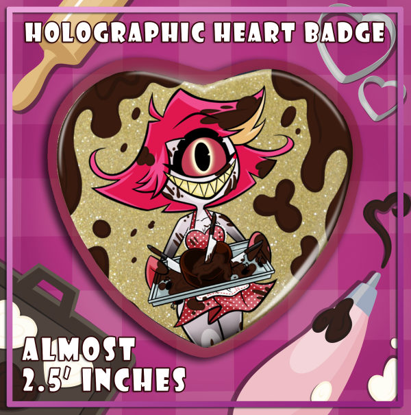 Baking Chocolate - Niffy - Heart Holographic Badge