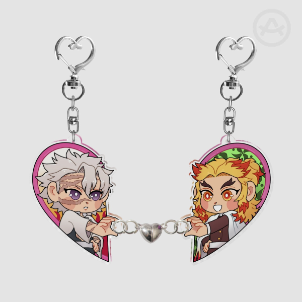 Sanemi & Rengoku magnetic heart keychains