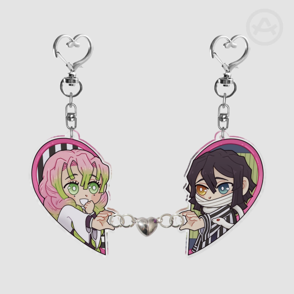 Mitsuri & Obanai magnetic heart keychains