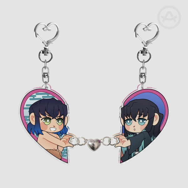 Inosuke & Muichiro magnetic heart keychains