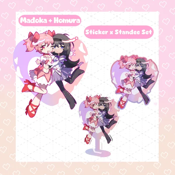 Madoka and Homura Keychain + Sticker set !!