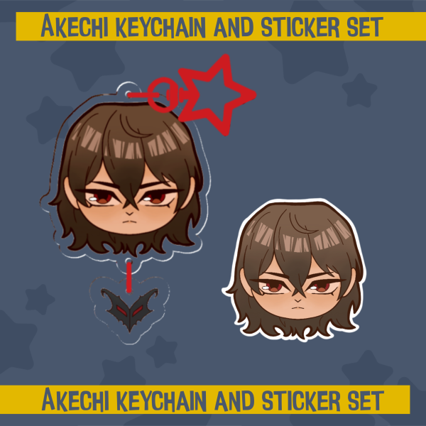 Akechi Keychain and Sticker Set