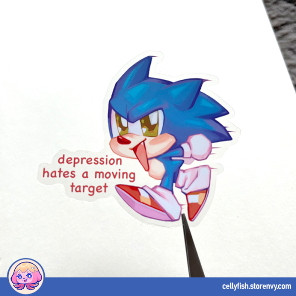 Sonic - depression hates a moving target - Clear Vinyl Sticker