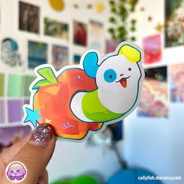 Magical Apple Worm! - Clear Matte Sticker