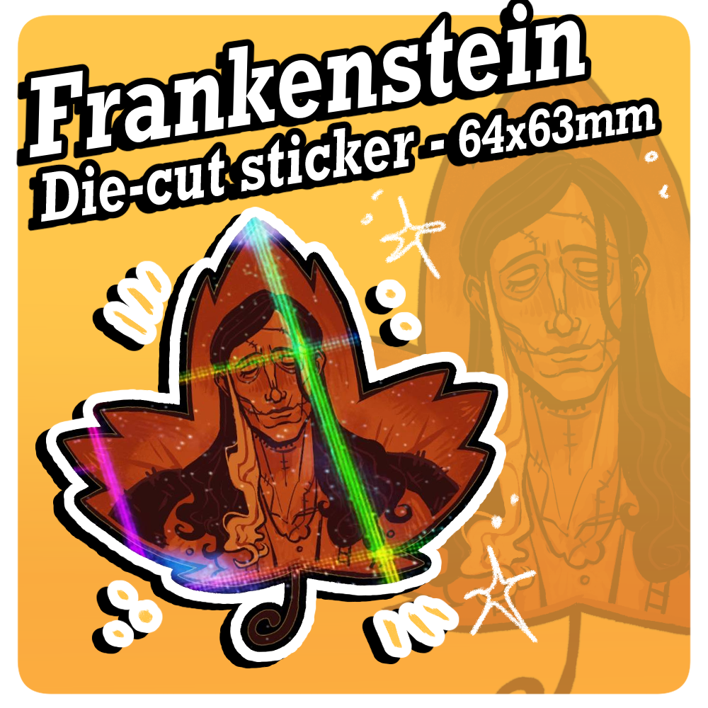 Frankenstein Leaf Cross rainbow sticker