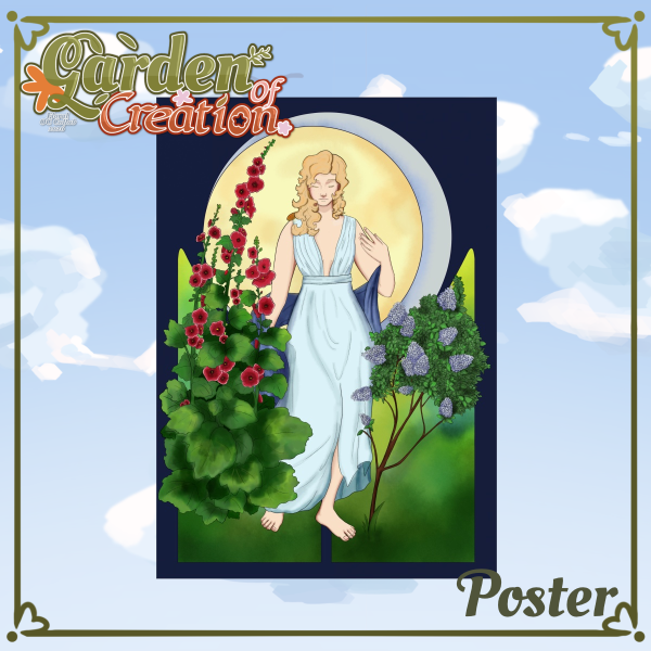 Art Nouveau Poster (A3) || Lilac || Hollyhocks || Viva/Ester