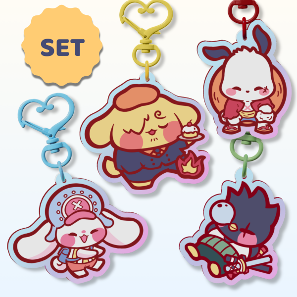 Rainbow Acrylic Keychains Set - One Piece Anime x Sanrio