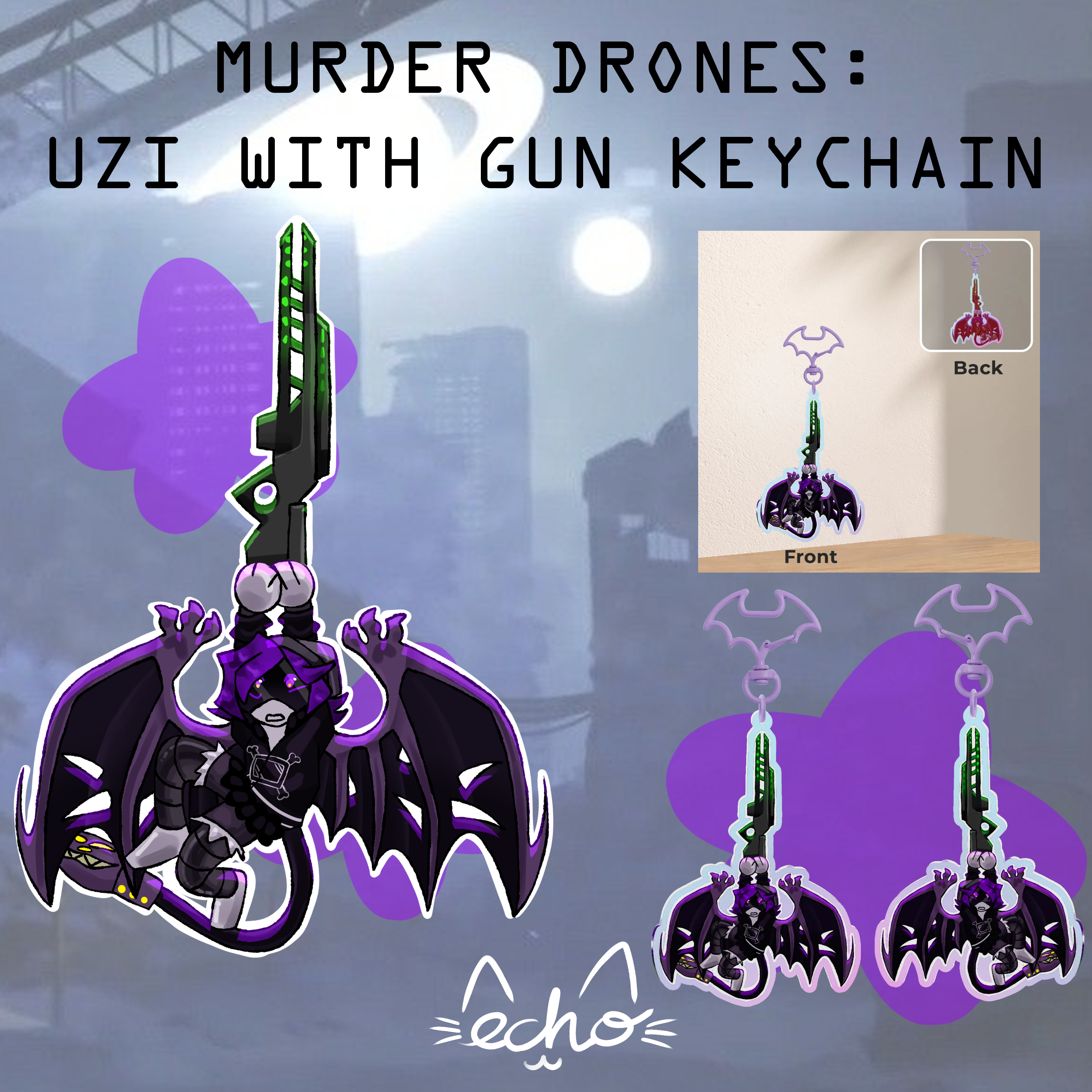 Murder Drones Uzi With Gun Rainbow Keychain