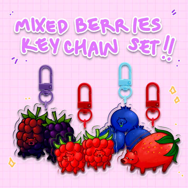 [4 for $32!] Mixed Berries Keychain Set