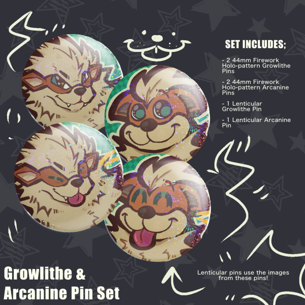Silly Growlithe & Arcanine Pin Set