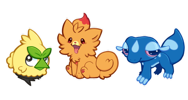 Gen 10 starters stickers! Browt, Pombon, and Gecqua