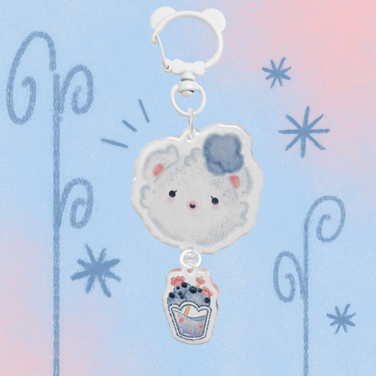 Blueberry Milkshake Polar Bear - Epoxy Acrylic Keychain