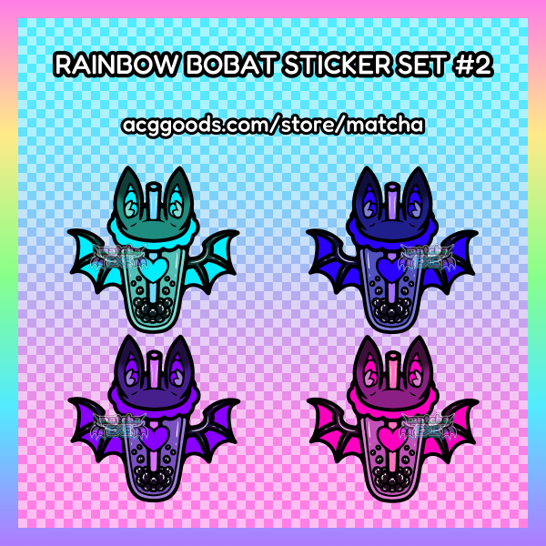 Rainbow Bobat Sticker Set #2 (Blue, Indigo, Purple, & Pink)