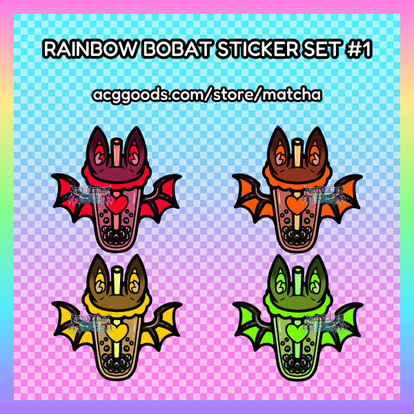 Rainbow Bobat Sticker Set #1 (Red, Orange, Yellow, & Green)