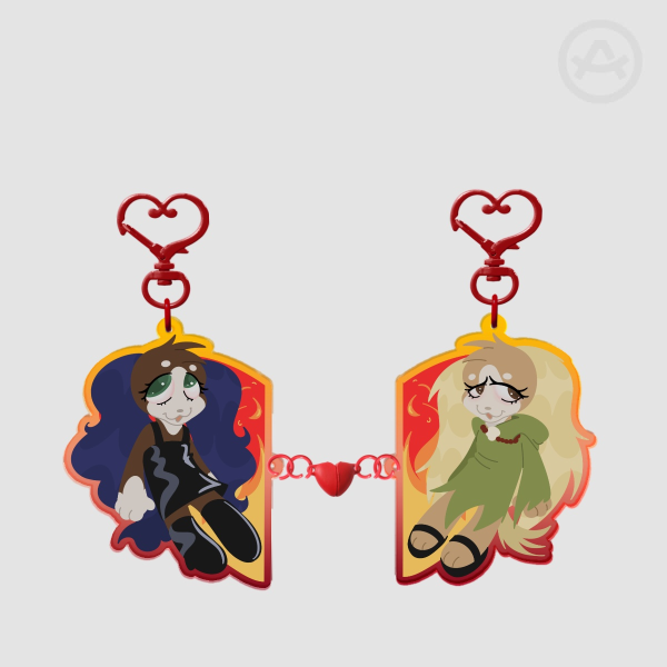 Pinky and Pepper Forever Magnet Heart Keychain