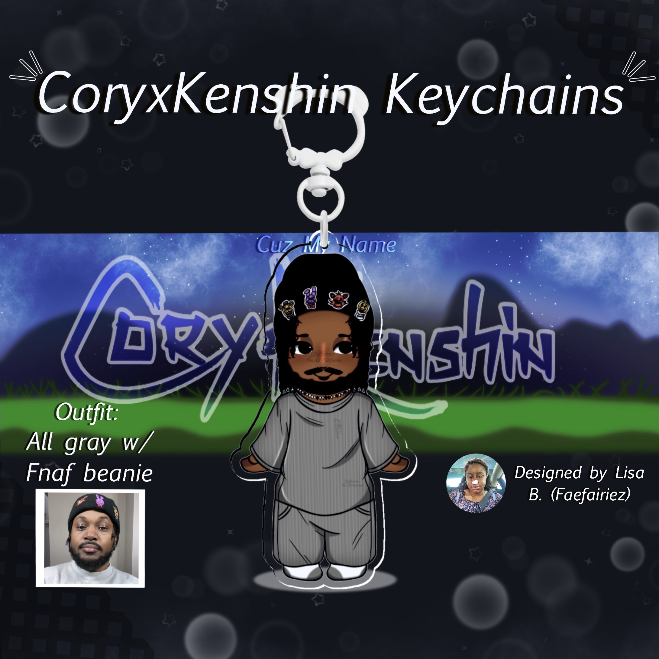 (CXK Keychain) All Gray w/ Fnaf Beanie! Angel🪽