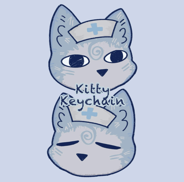 Nurse Kitty Cat, Epoxy Clear double sided Acrylic Keychain