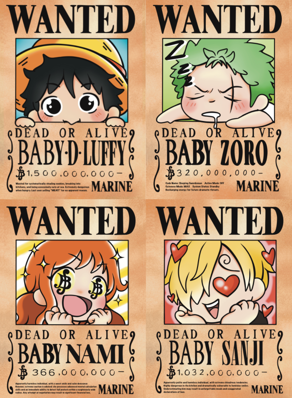 One Piece Chibi Photocard Set - Luffy, Zoro, Nami & Sanji! 
