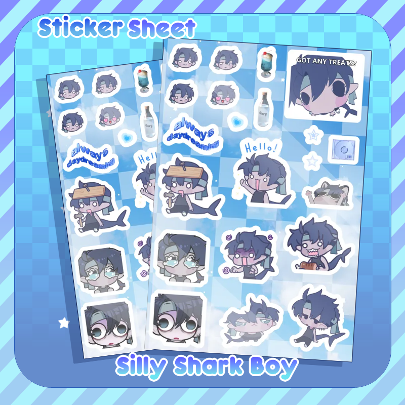Silly Shark Boy Stickers Sheet